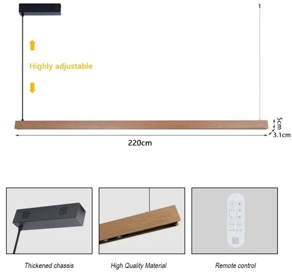 Immax NEO 07305L - Lustră LED dimabilă pe cablu MADEIRA, 44W/230V, Wi-Fi Tuya, 202 cm, stejar