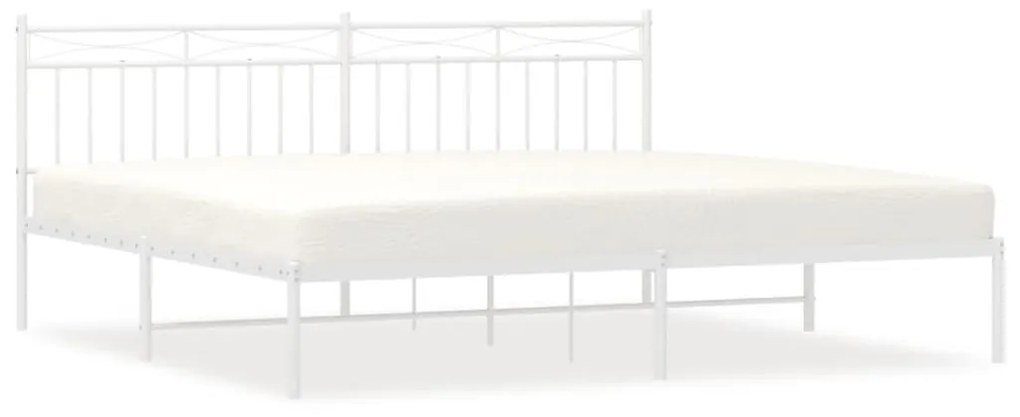 373746 vidaXL Cadru de pat metalic cu tăblie, alb, 193x203 cm