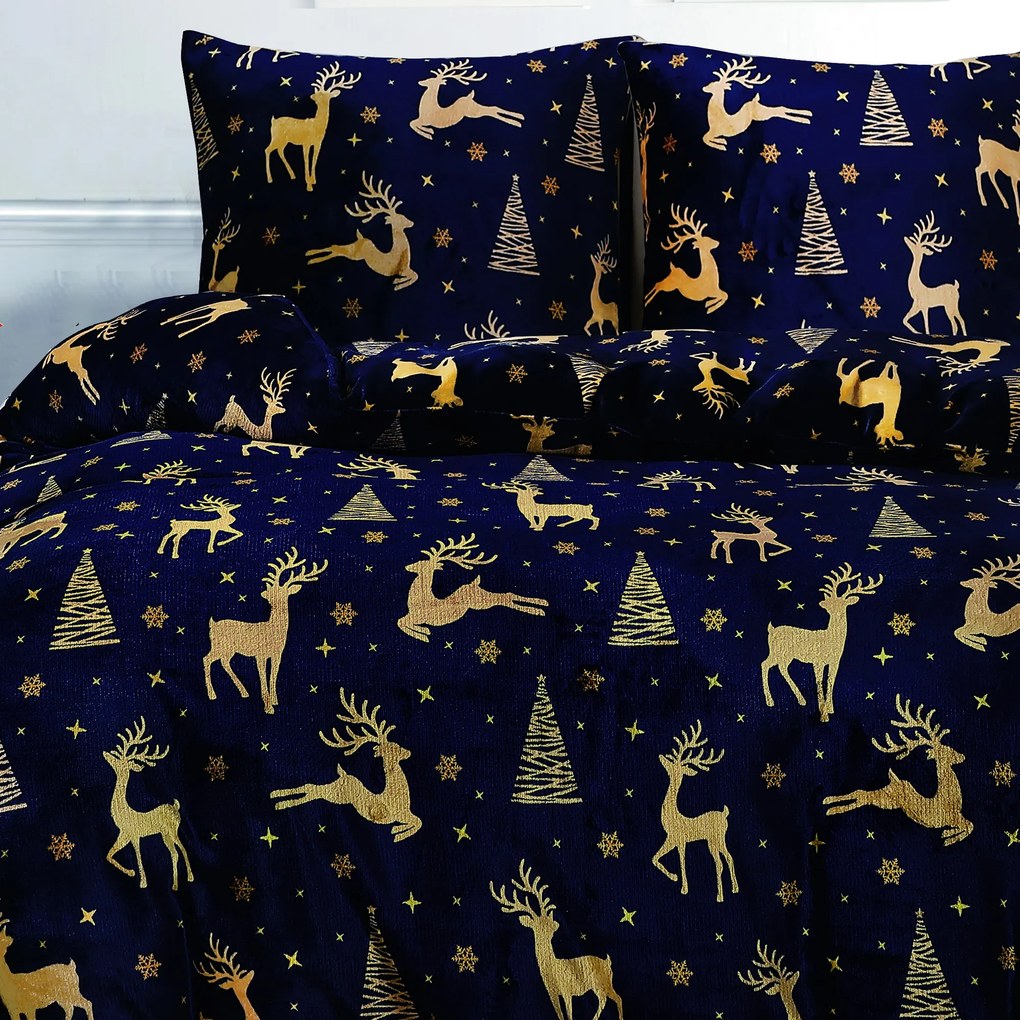 Lenjerie de pat din microplus GOLDEN DEER albastru inchis Dimensiune lenjerie de pat: 2 buc 70 x 90 cm | 200 x 220 cm