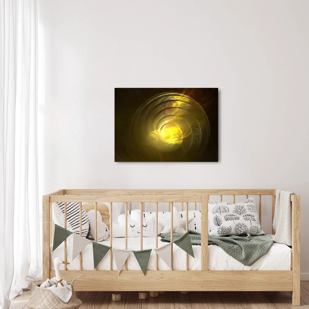 Tabloul cu spirala abstractă în galben (70x50 cm)