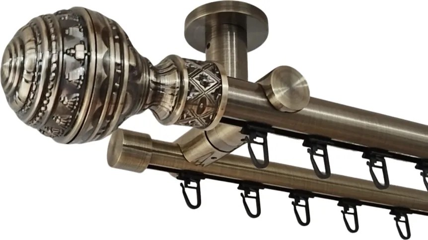 Galerie dublă Betina 25/19 mm aur antic – țeavă profil, prindere tavan (Alege marime: 200 cm)