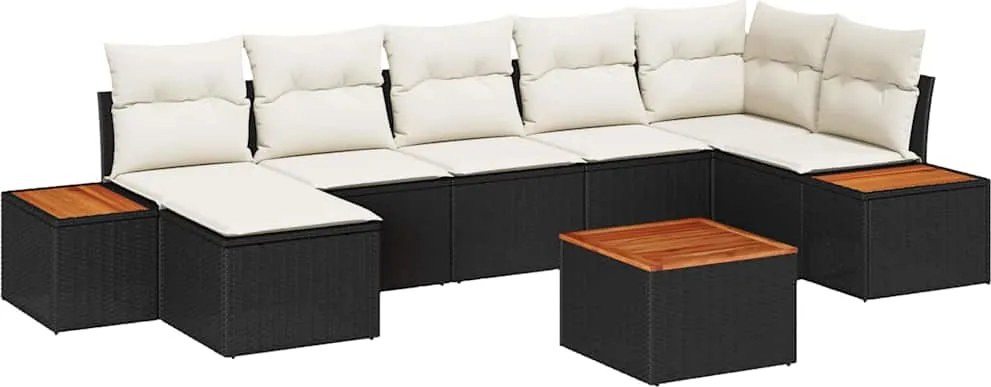 vidaXL Set de canapele pentru grădină cu pernă 8 pcs Negru poliratan