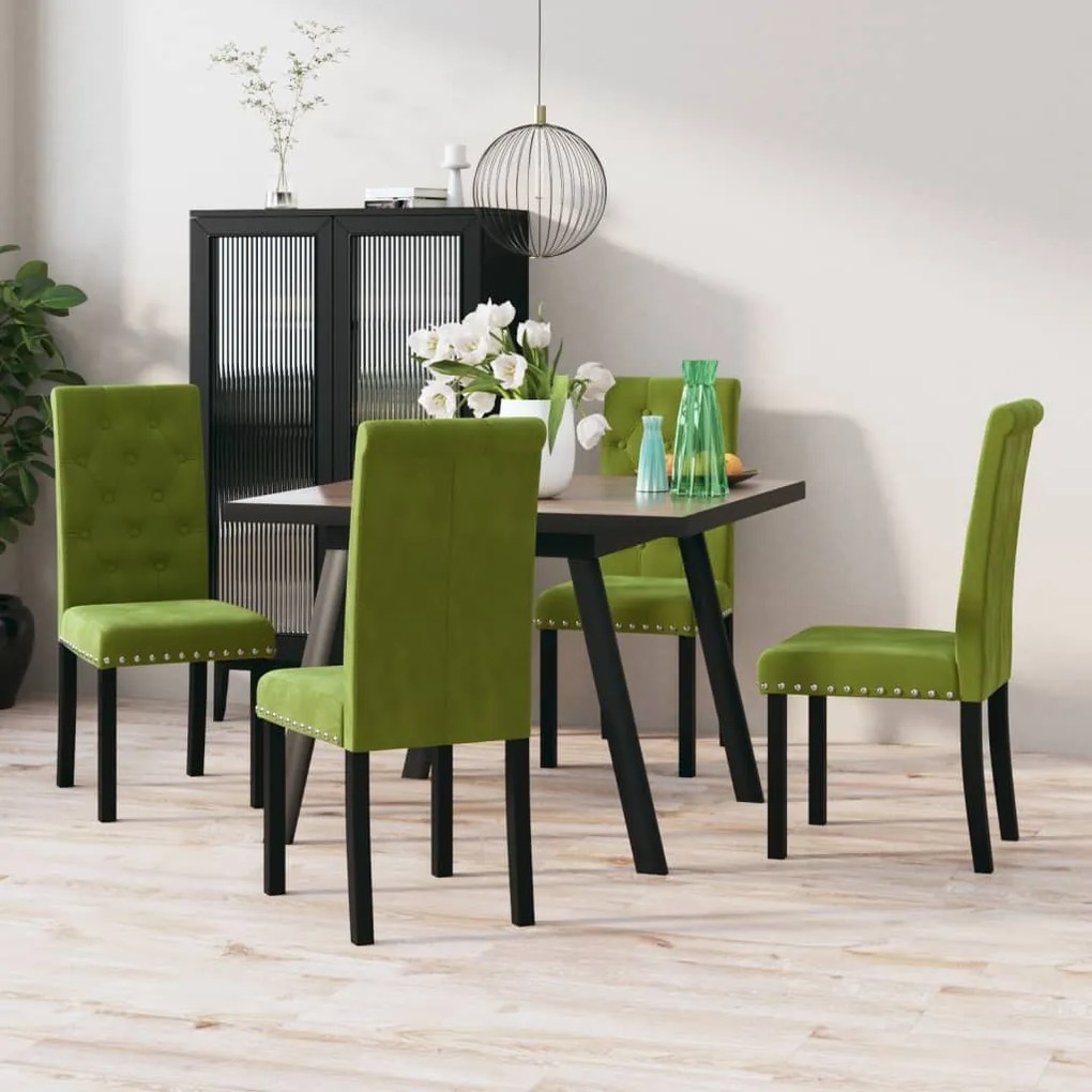 336880 vidaXL Scaune de bucătărie, 4 buc., verde deschis, catifea