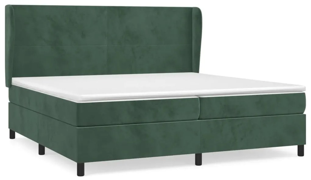 Pat box spring cu saltea, verde inchis, 200x200 cm, catifea Verde inchis, 200 x 200 cm, Design simplu