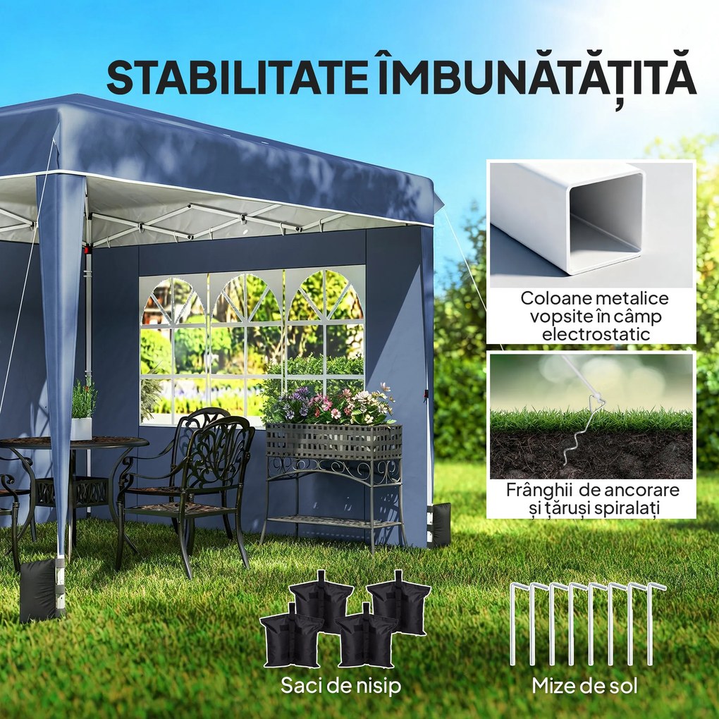 Outsunny Pavilion 3x3 m Pliabil Pop Up cu Înălțime Reglabilă, Pavilion de Grădină cu Pereți Laterali, Saci de Nisip, Geantă de Transport, UV50+, pentru Exterior Camping Petreceri, Albastru Închis | Aosom Romania