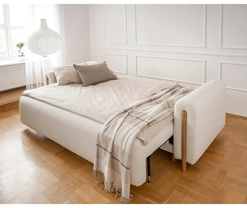 Canapea fildeș extensibilă/cu spațiu de depozitare cu tapițerie din țesătură bouclé 244 cm Arcadova – ELTAP