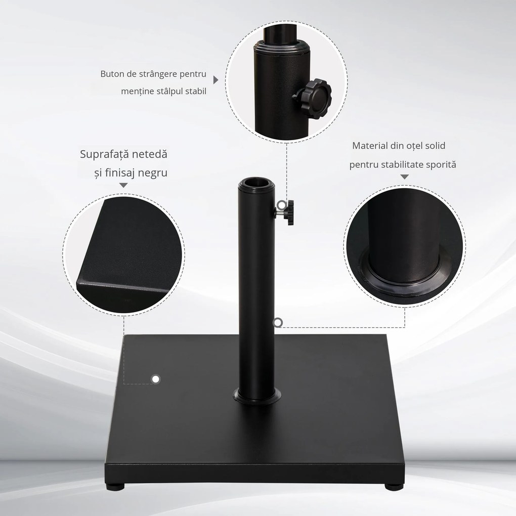 Baza de Umbrelă Pătrată Outsunny pentru Stâlpi Diferite Dimensiuni Φ3/3.5/3.8, Suport Robust 45x45x39cm, Negru | Aosom Romania