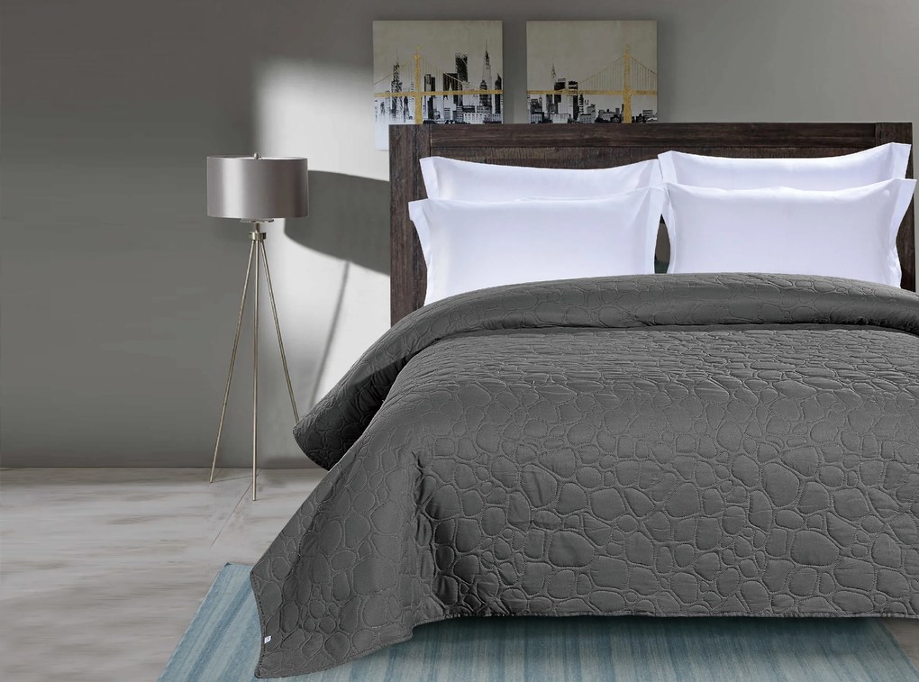 Cuvertura de pat gri inchis cu model STONE Dimensiuni: 200 x 220 cm