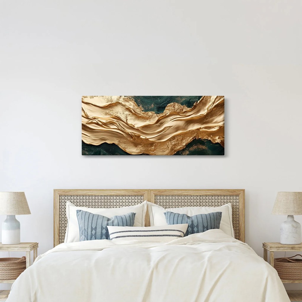 Tablou - Abstracție verde cu auriu II. (120x50 cm)