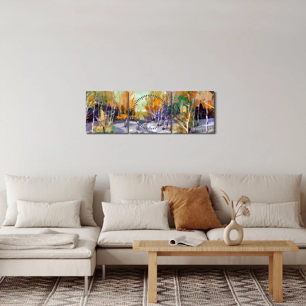 Tablou - Drum înzăpezit prin pădure (cu ceas) (90x30 cm)