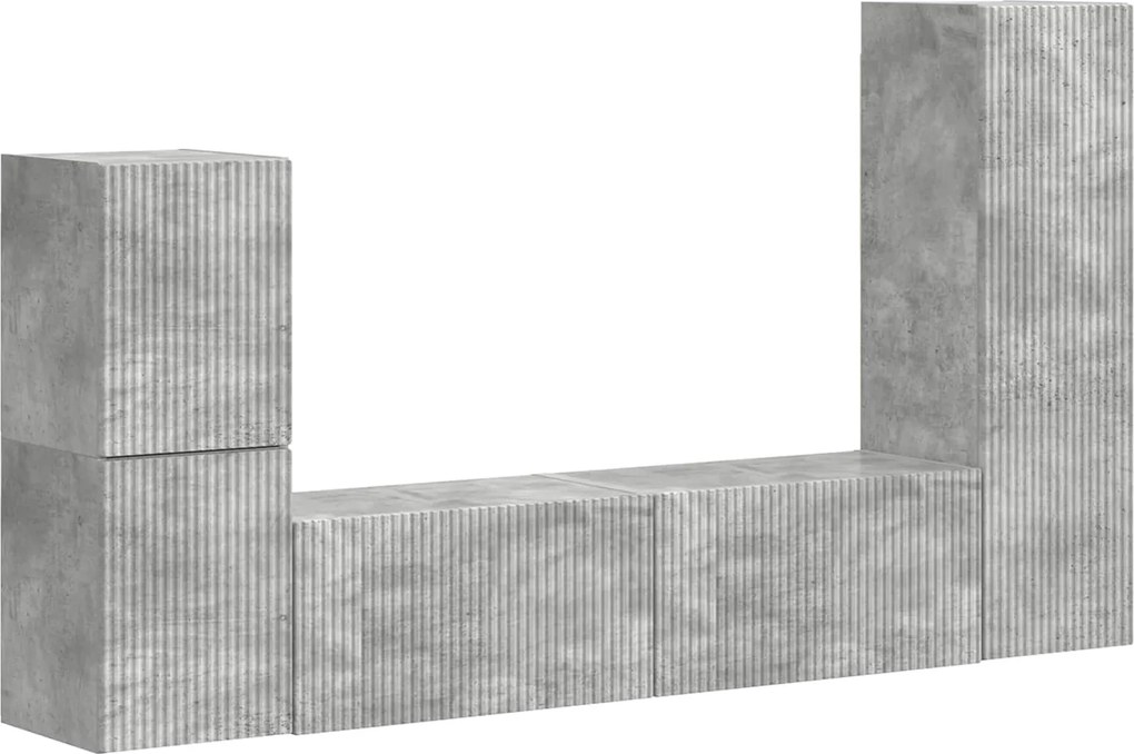 vidaXL Set comodă TV Pe perete 4 pcs Gri din beton Lemn compozit