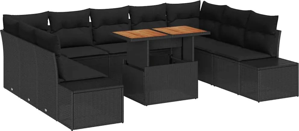 vidaXL Set de canapele pentru grădină 10 pcs Negru Rattan poli