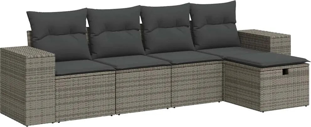 vidaXL Set canapea de grădină cu perne, 5 piese, gri, poliratan