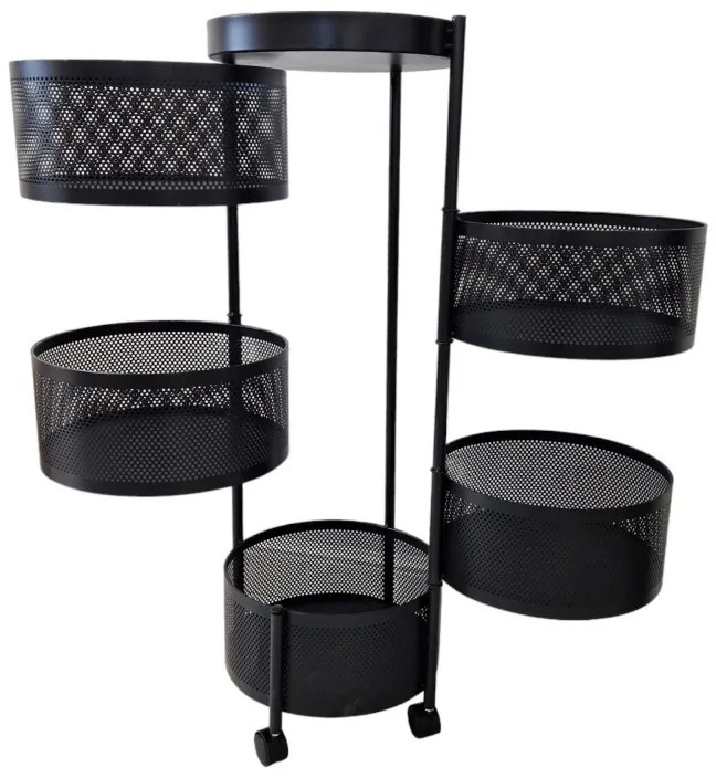 OFERTA Raft rotativ pe roti ROUND SZ33 cu 5 cosuri, negru II. calitate