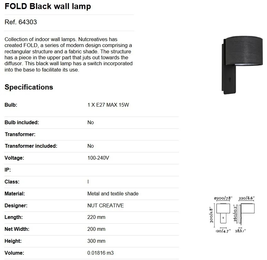 Aplica moderna FOLD Black 64303