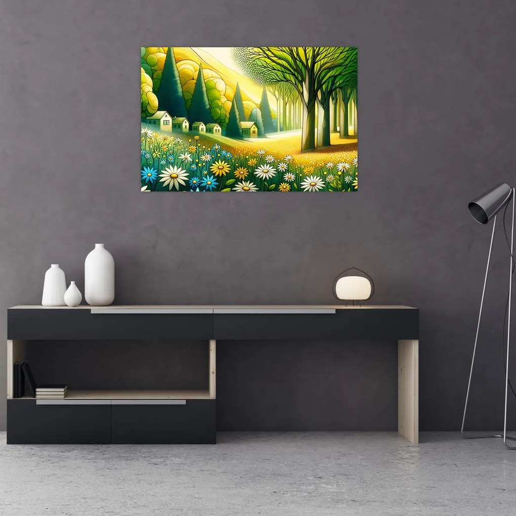 Tablou - Sat în galben-verde (90x60 cm)