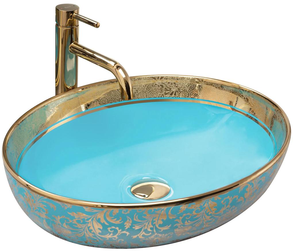 Lavoar Margot ceramica sanitara Albastru/Gold – 52 cm