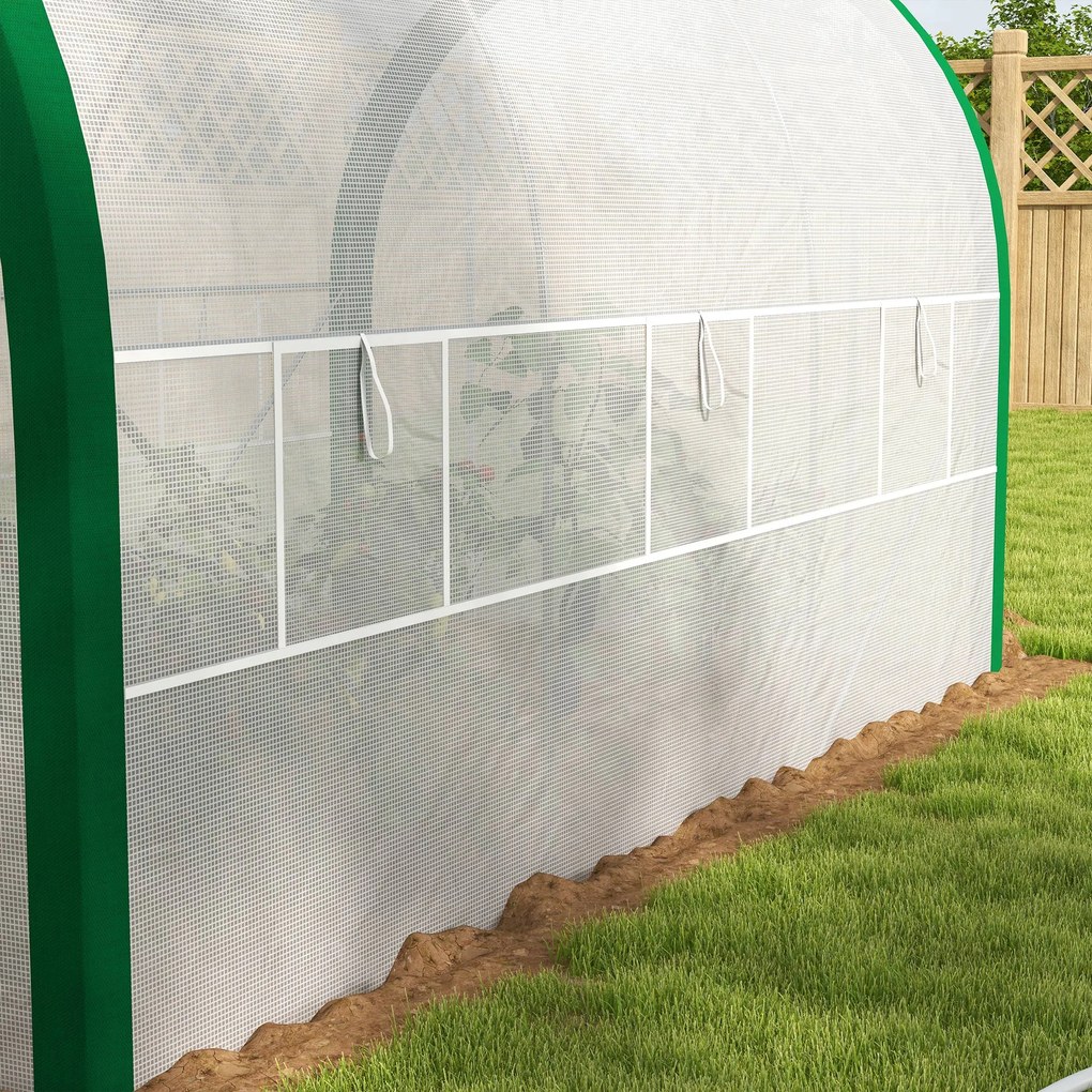 Outsunny Sere tunel, sera, usi cu fermoar, ferestre cu plasa, cadru metalic, 3,5 x 2 x 2m, alb | Aosom Romania