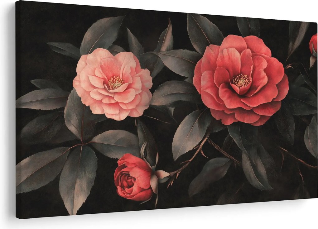 Tablou - Flori roșii pe fundal întunecat (90x60 cm)