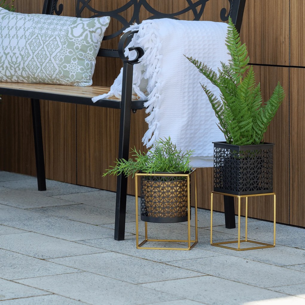 Set 2 suporturi pentru ghivece, pătrat/rotund, negru/auriu, ESME SET
