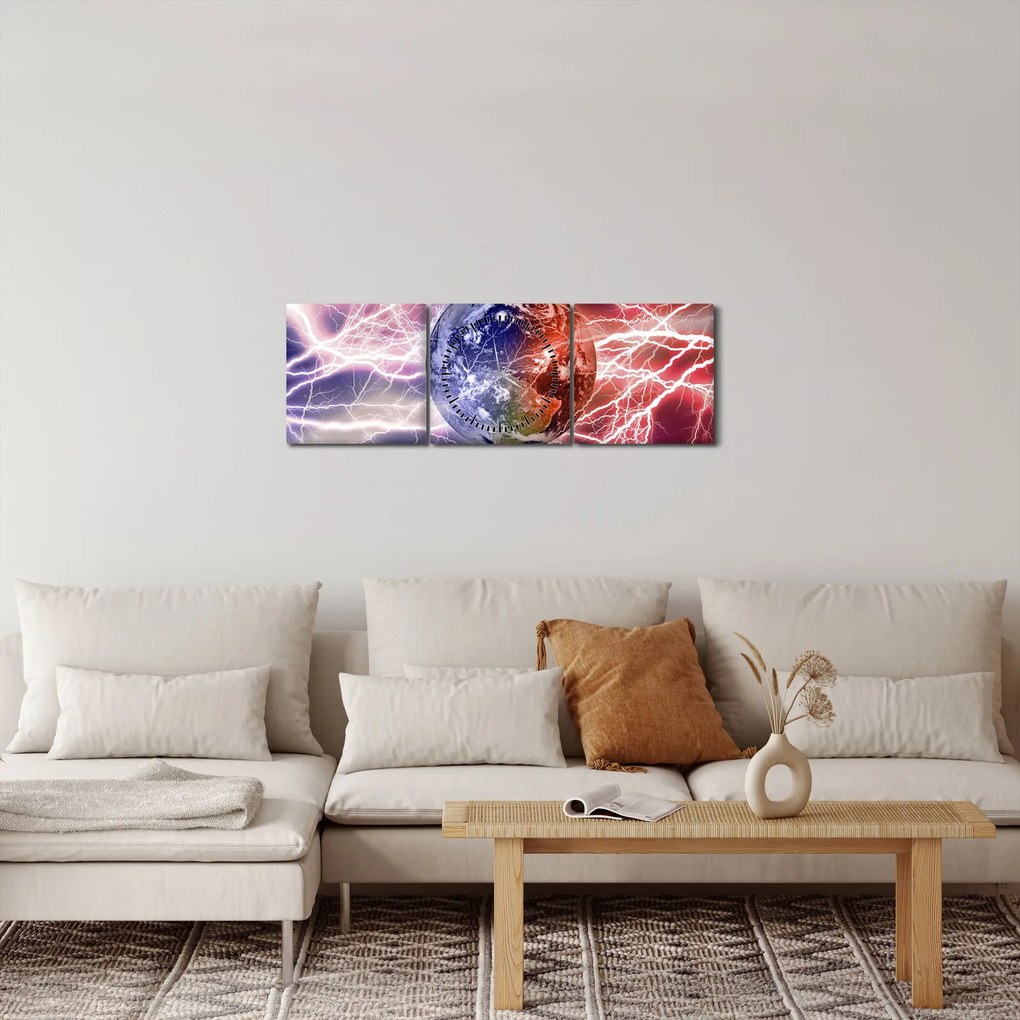 Tablou - Globul pământen în curenți (cu ceas) (90x30 cm)