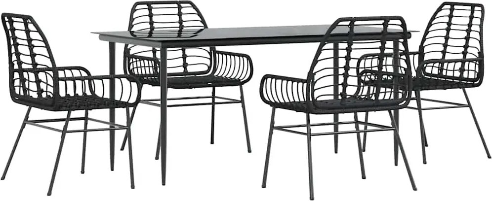 vidaXL Set de sufragerie de grădină 5 piese sticlă neagră polirattan