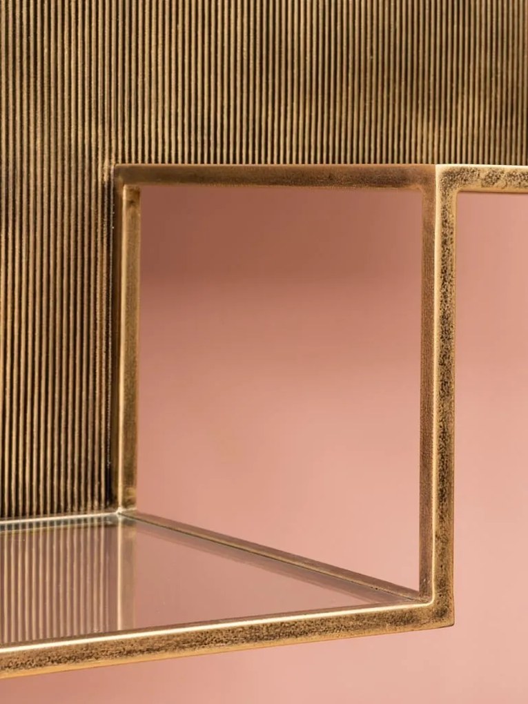 Etajeră din metal auriu antichizat, cu 5 rafturi din sticla, finisaj satinat, 80×40×180 cm, „Rugato"