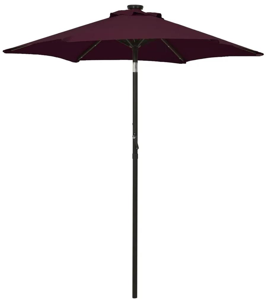 Umbrela de soare cu lumini LED, rosu bordo, 200x211cm, aluminiu