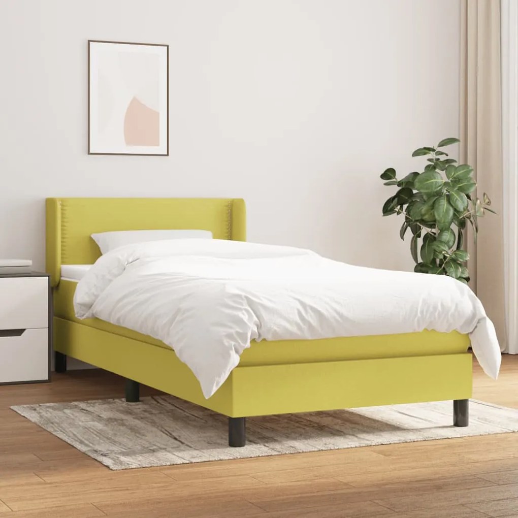 3129592 vidaXL Pat box spring cu saltea, verde, 80x200 cm, textil