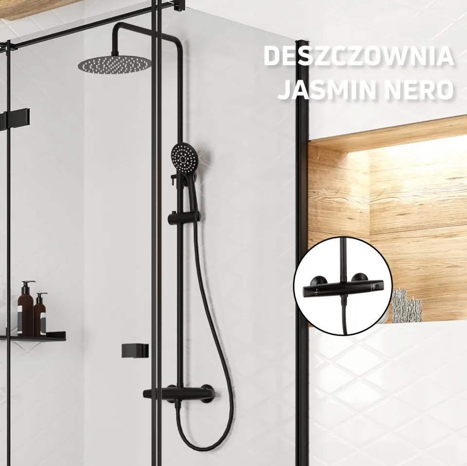 Jasmin Nero set de dus cu baterie termostatata, para de dus si dispersor fix NACN4GT
