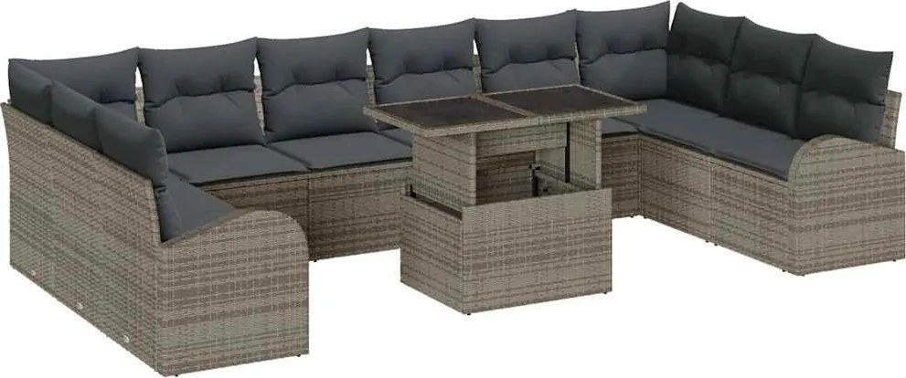 vidaXL Set de canapele pentru grădină cu pernă 11 pcs Gri poliratan