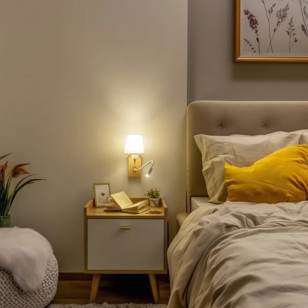 Lampă LED de perete Brilagi NUBILA WOOD 1xE27/25W/230V + LED/3W stejar/alb