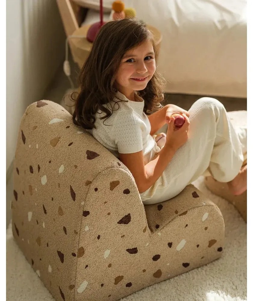 Fotoliu de copii maro deschis cu tapițerie din țesătură bouclé/cu tapițerie din chenille Terrazzo Cloud – Wigiwama