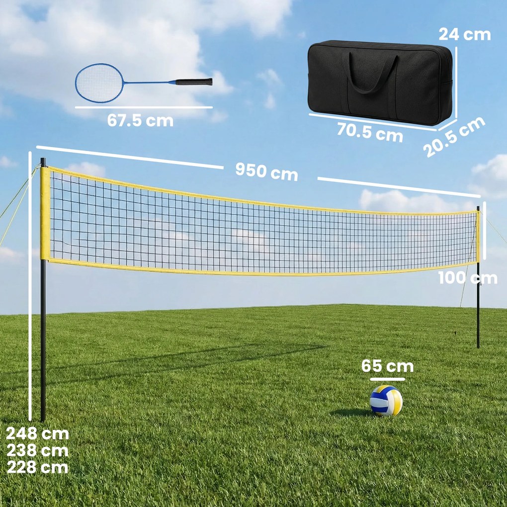 SPORTNOW Set Volei și Badminton, stâlpi din oțel cu înălțime reglabilă, geantă de transport, pentru gazon plajă grădină | Aosom Romania