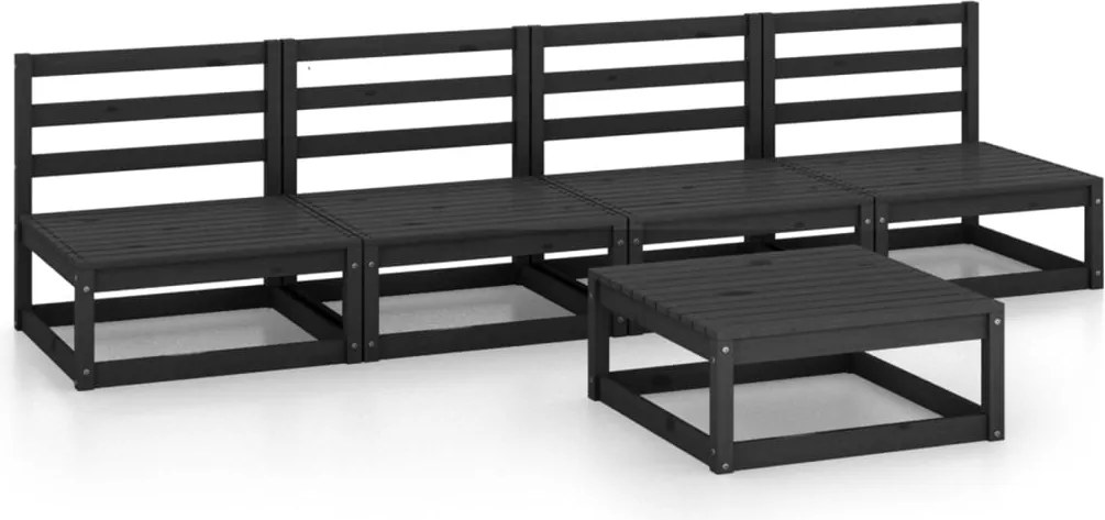 vidaXL Set mobilier de grădină, 5 piese, negru, lemn masiv de pin