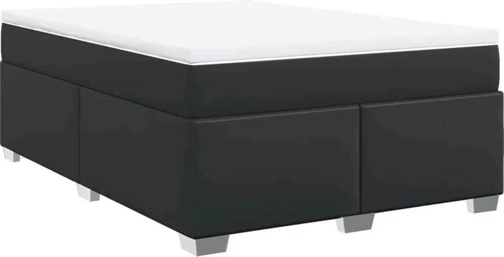 vidaXL Pat box spring cu saltea, negru, 140x190 cm, piele ecologică