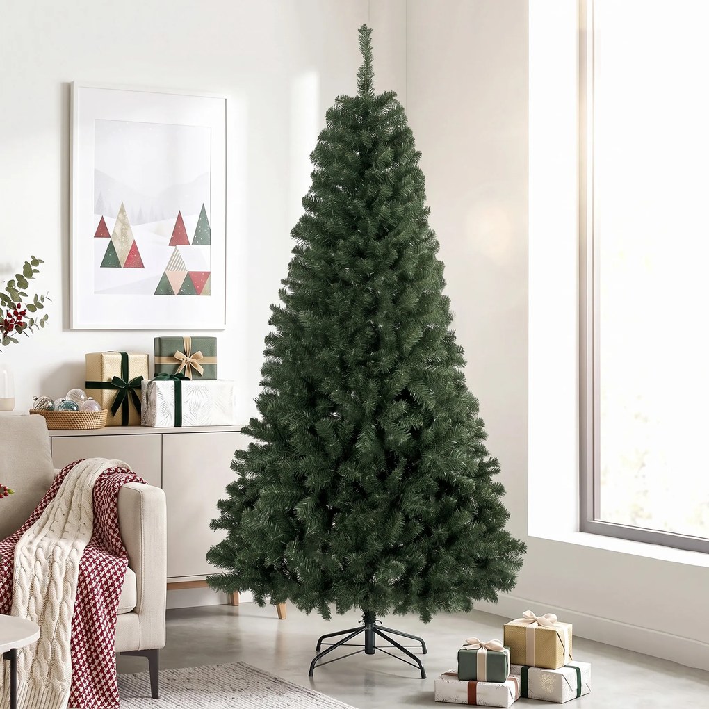 HOMCOM Brad de Crăciun Artificial 200 cm cu 1000 Ramuri și Bază Pliabilă, Verde | Aosom Romania