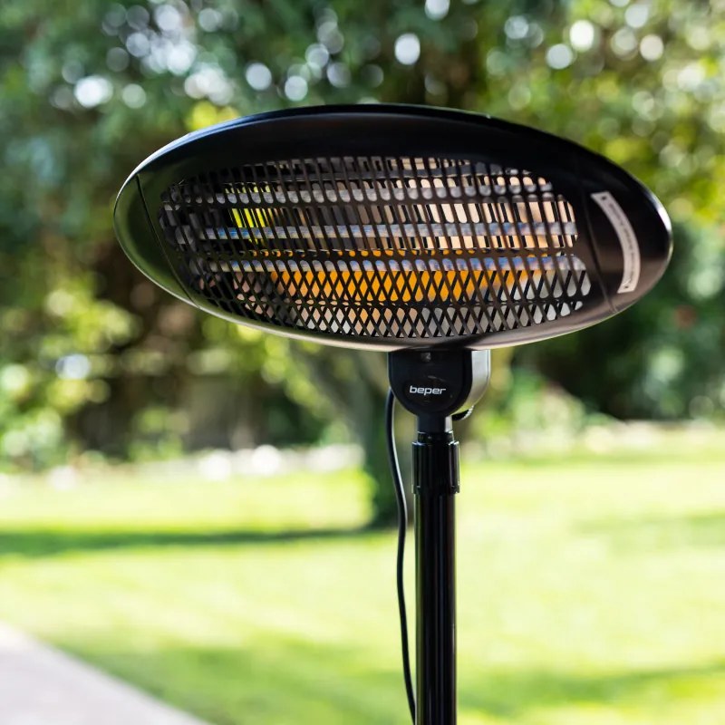 Resigilat: Lampa cu quartz pentru terasa/gradina Beper P203PAN002, 2000W, 3 trepte, Cap reglabil, Protectie la rasturnare, IP34, Negru