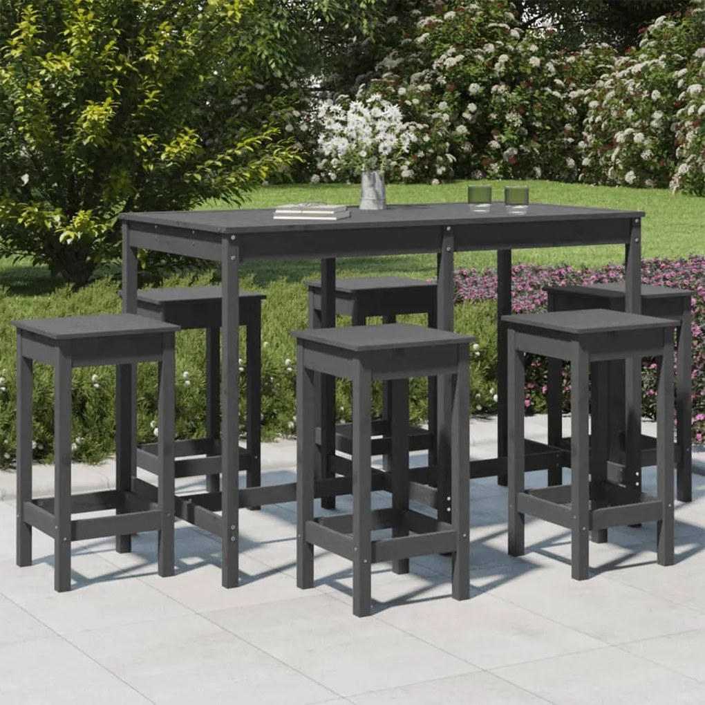 3154757 vidaXL Set bar de grădină, 7 piese, gri, lemn masiv de pin