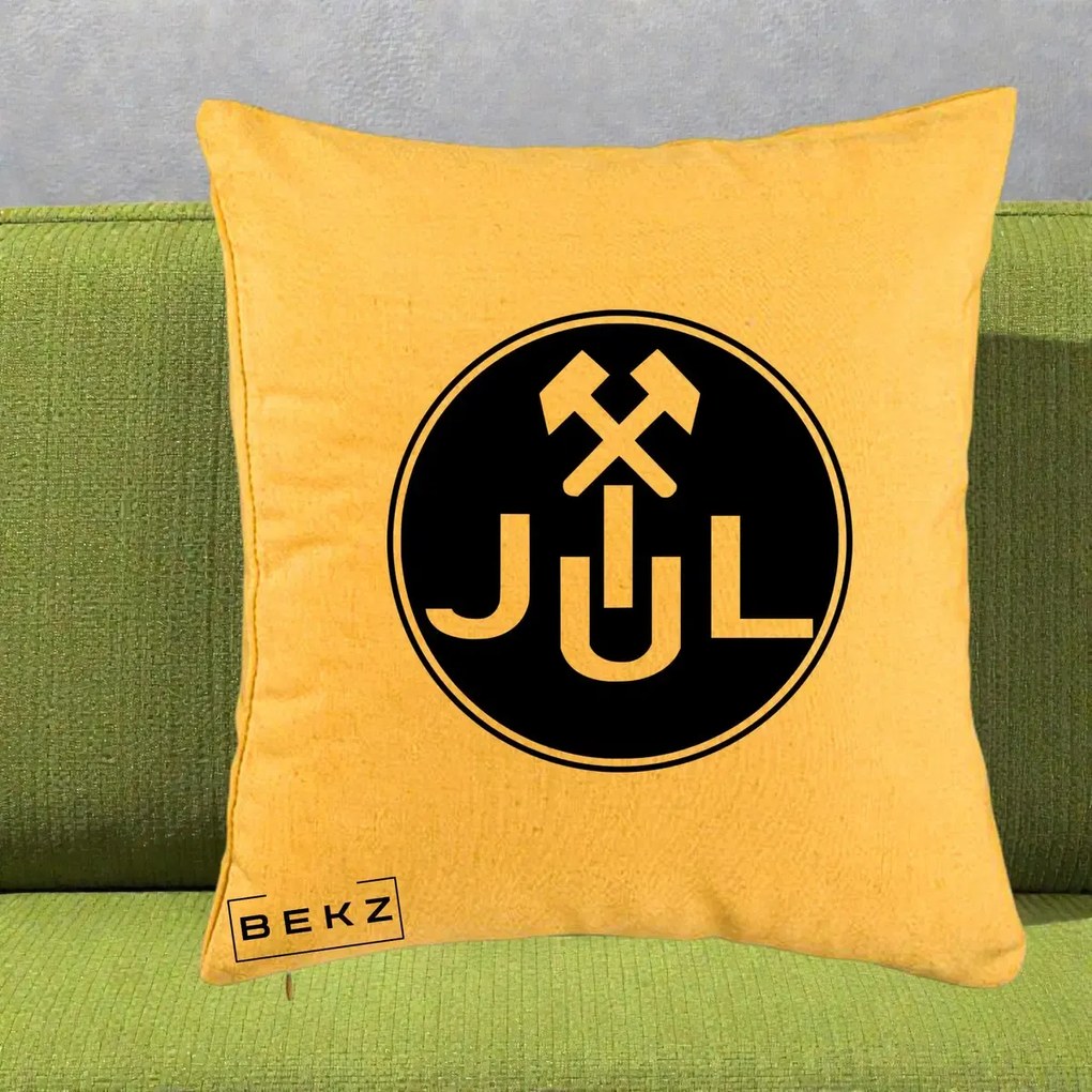 Perna Personalizata JUL Jiul Lupeni Fotbal, 40x40 cm, Galben, Husa Detasabila, Perna Inclusa, BEKZ®