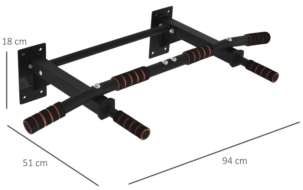 HOMCOM Bară de Tracțiuni Multifuncțională din Oțel, Montare pe Perete din Lemn sau Ciment, 94x51x18 cm, Neagră | Aosom Romania