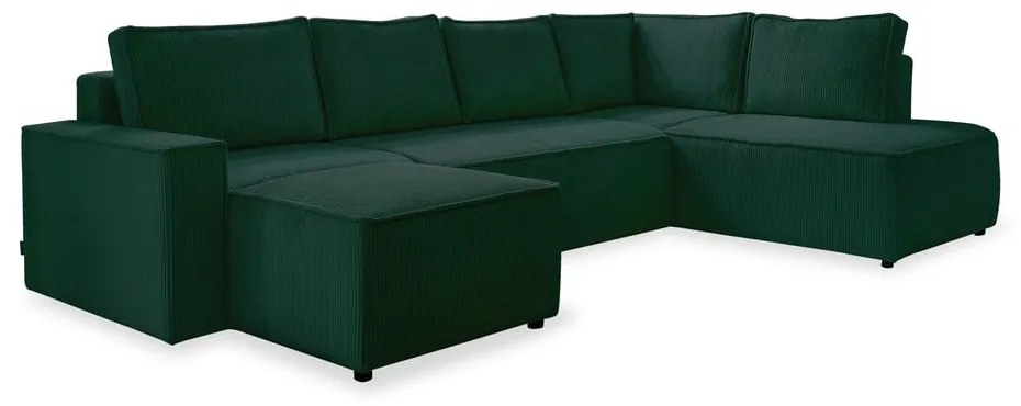 Colțar verde închis extensibil cu tapițerie din catifea reiată (cu colț pe partea dreaptă/în formă de "U") Brave Dave – Miuform