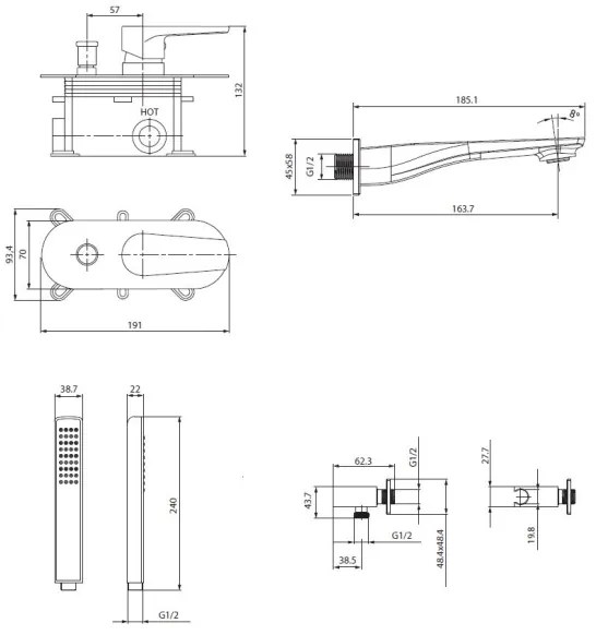 Set de cadă cu baterie ascunsă Cersanit S952-037 MILLE crom lucios