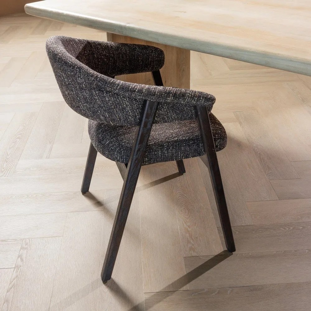 Scaun de dining maro închis cu cotiere tapițat Tunar – WOOOD