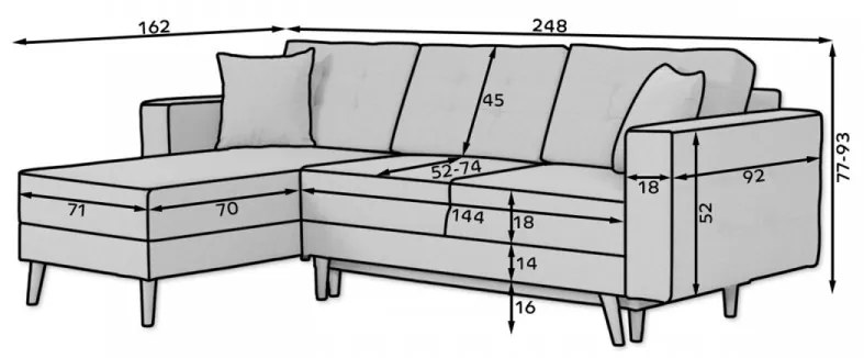 Coltar extensibil cu spatiu pentru depozitare, 105 x 92 x 88 cm, Asgard L2, Eltap (Culoare: Gri, Imprimeu)