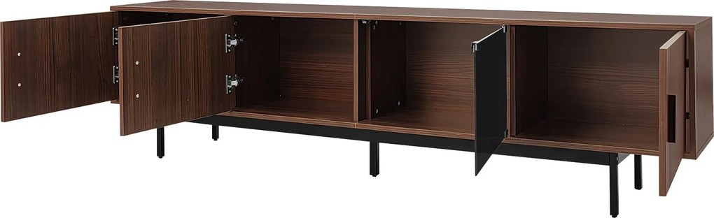 TV-Lowboard cu iluminare LED, 3 uși cu textură sculptată, mult spațiu de depozitare, 200x35x53 cm, Culoare naturală