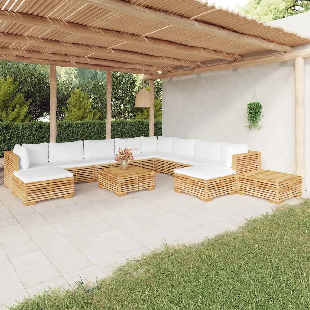 3100887 vidaXL Set mobilier grădină cu perne, 12 piese, lemn masiv de tec