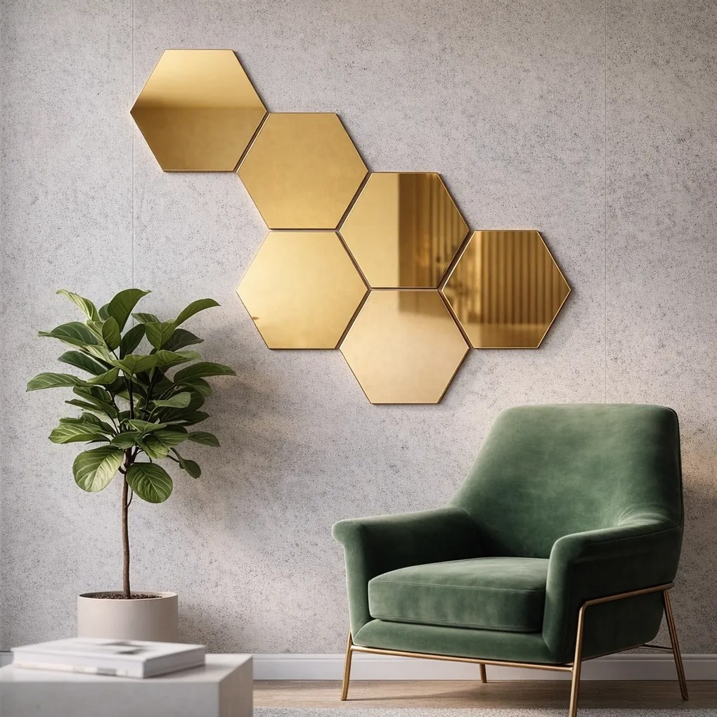 Panouri decorative oglinzi hexagonale, cu finisaj reflectorizant Auriu