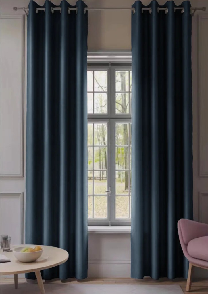 Draperie albastru închis OXFORD 140x250 cm Agatat: Inele metalice