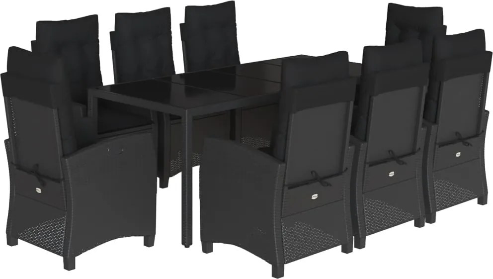 vidaXL Set mobilier de grădină cu perne, 9 piese, negru, poliratan